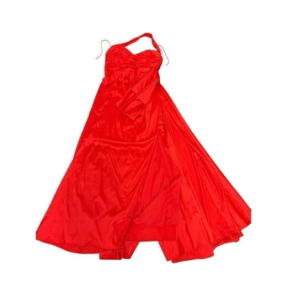 Mac Duggal Cut-Out Bow Satin Red Gown Formal Dress sz 12 - Picture 5 of 16